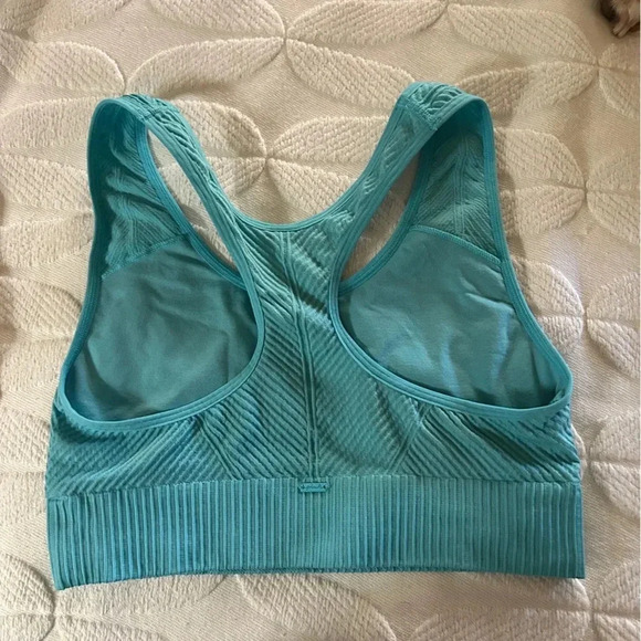 GUC Victoria’s Secret PINK sports bra, size Small. Teal texture fabric. No cups. - Picture 2 of 3